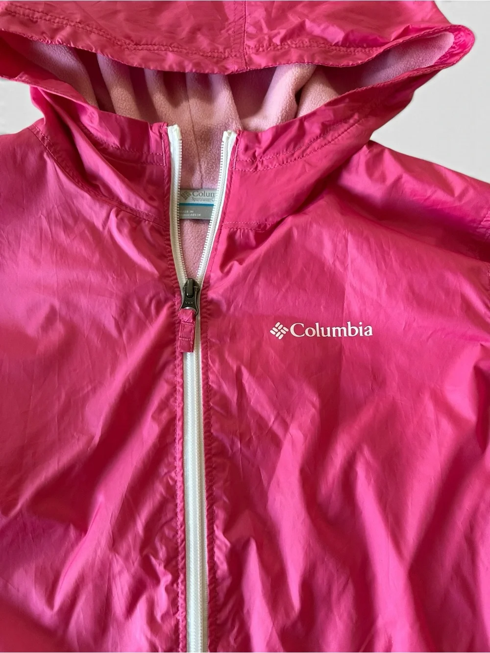 Columbia Girls XL 18/20 Pink Fleece Lined Rain Jacket